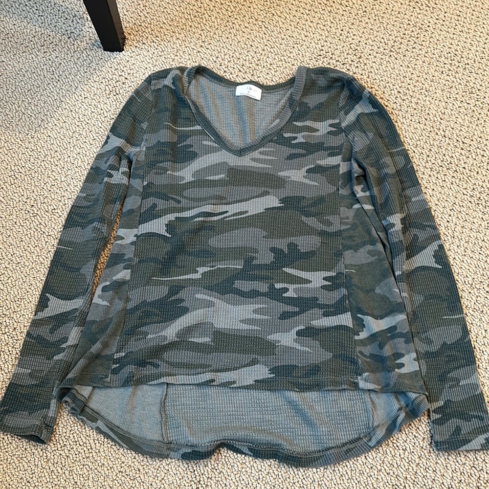 T.La Anthropology Camo Waffle Knit Long Sleeve Shirt